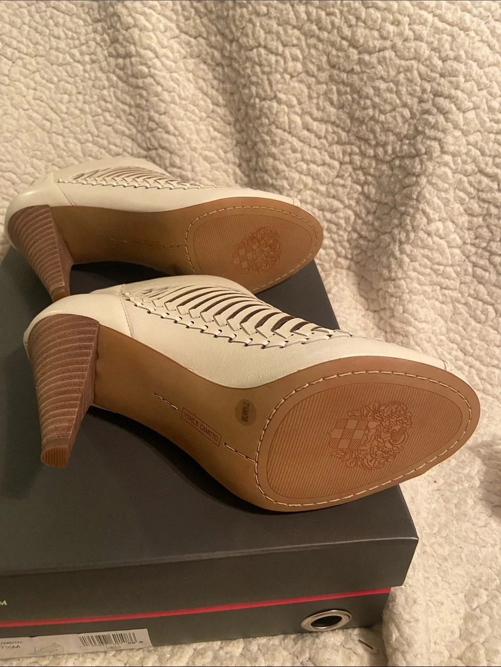 Vince Camuto Warm White Woven Peep-Toe Heel Booties - Neutral Leather